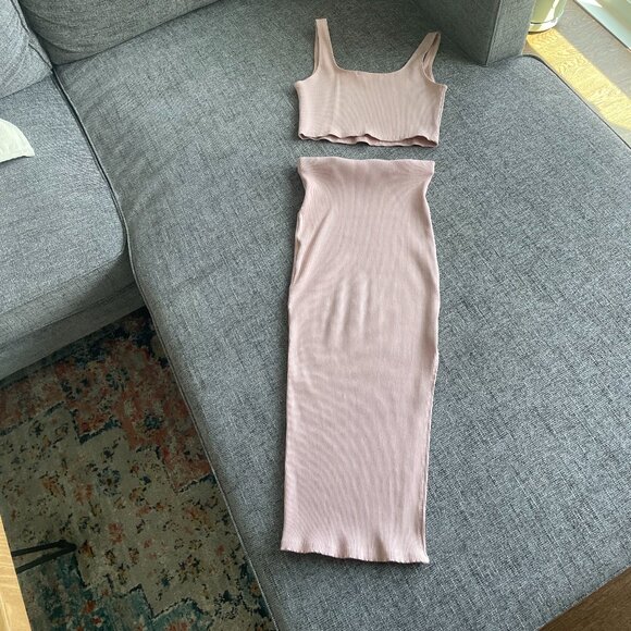 Set For Life Blush Pink Ribbed Bodycon Two-Piece Dress - Picture 3 of 5
